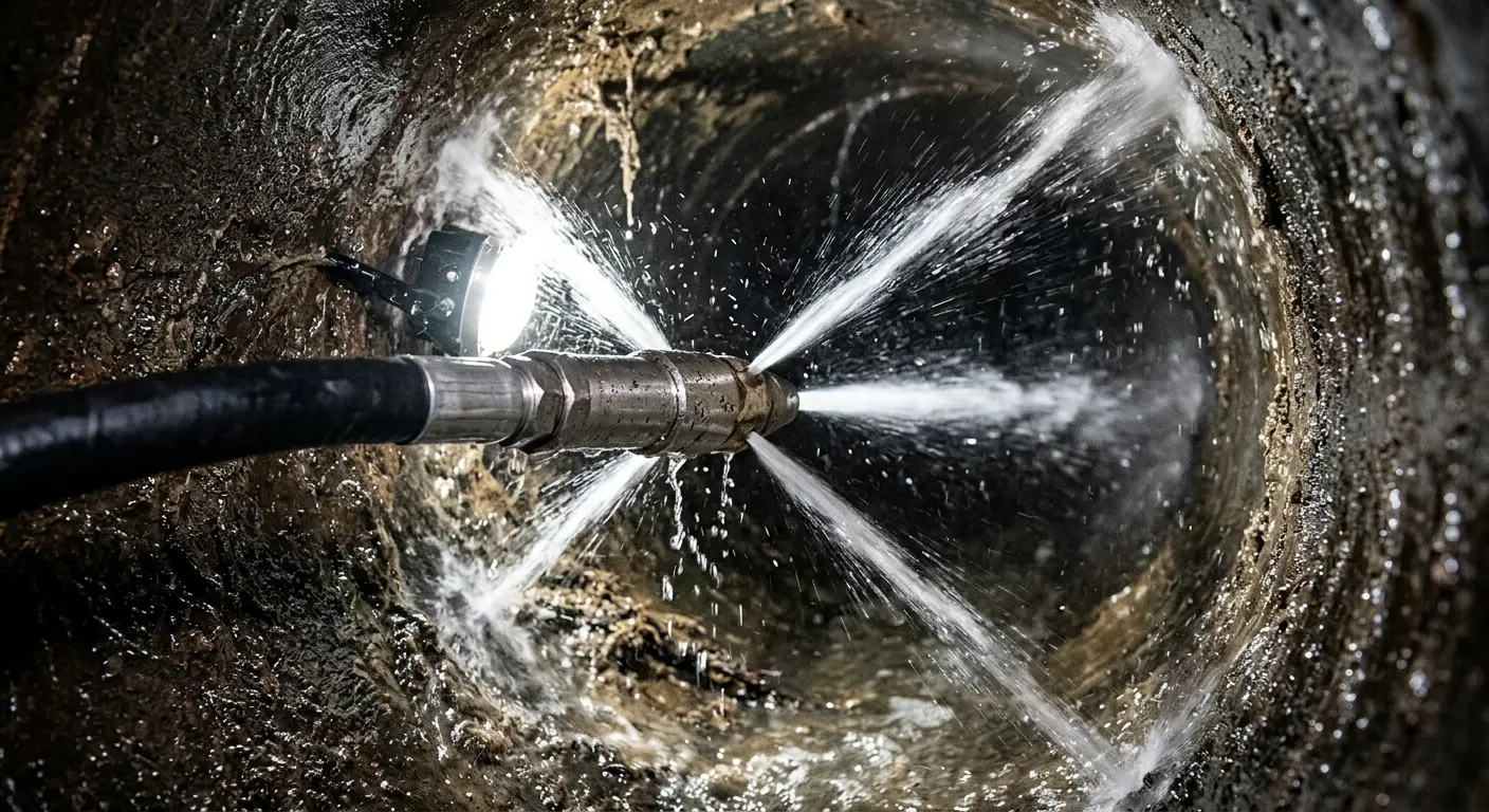 High-pressure hydro jetting nozzle cleaning sewer pipe for Trenchless Sewer Repair in Temple Terrace